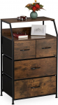 Relaxdays Industrial Chest of Drawers H x D 96.5 x 60 x 41.5 cm Fabric Metal Wood Effect 4 Drawers Sideboard Brown / Black