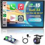2G & 64G VECHTEL 9-tolline autoraadio Audi A4 2002-2008 koos Carplay Android Car Wireless, Android 15, Bluetooth/RDS/FM raadio, WiFi Navi/AHD tagurduskaamera/CANBUSiga