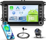 Autoradio 8 Core Q-Snapdragon 4+64G Android 15 VW Golf 5 6 Passat Jetta Caddy EOS T5 Tiguan Touran CC Polo 7-tolline HD puuteekraan koos Carplay Android Auto GPS WiFi DSP Bluetooth FM/RDSiga