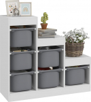 AIYAPLAY Multi-Tier Toy Shelf with 6 Containers, 3-Tier Children's Room Furniture for Children 3-8 Years, 96 x 38.5 x 90 cm, Grey