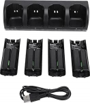 Wii kaugjuhtimispuldi laadimisjaam koos 4 Pack 2800 mAh akuga USB-kaabel LED tuled Wii m&auml;ngude tarvikutele (must)