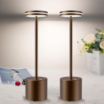 bravzurg Pack of 2 Wireless LED Table Lamps, 5000 mAh Modern Table Lamp, Battery, Dimmable, Aluminium, 3 Colour Temperatures, Rechargeable Table Lamps for Outdoor, Indoor, Bedside, Dining Table,