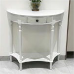 Solid Semicircular Sofa Table with Drawers and Shelf, Retro Curved Console Desk for Living Room Hallway Furniture Entrance Platform (White, 80 x 35 x 80 cm)