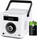 Kaasaskantav CD-m&auml;ngija Bluetoothiga, FM-raadio, 2000 mAh aku, MP3 taasesitus/USB/AUX sisend/k&otilde;rvaklappide pesa/kaugjuhtimispult, 10 W k&otilde;lar, kompaktne kaasaskantav CD-m&auml;ngija, valge
