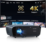 Smart 4K projektor sertifitseeritud rakendustega DB Audio ToF Autofookus 2400 ANSI projektor P&auml;evavalgus 4K HDR projektor GTV, NFC, WiFi6, Bluetooth 5.4, HDMI ARC, kodukino / &otilde;ues filmi m&auml;ngimine lae alla