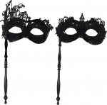 2 x salap&auml;rased maskid pulgaga, mustad maskid pitsiga, Veneetsia silmamask naistele ja meestele, Mardi Gras peomask, Veneetsia peomask Cosplay, Prom, karnevali jaoks