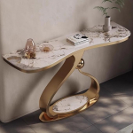 Moderner Eingangstisch mit geometrischem Metallfu&szlig;, 31,5 Zoll gro&szlig;er Konsolen-Sofatisch f&uuml;r Wohnzimmer, Flur und Foyer &ndash; stilvolles Gold-Finish f&uuml;r Elegante Wohndekoration