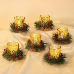 Teek&uuml;&uuml;nla hoidja J&otilde;uluk&uuml;&uuml;nla hoidja J&otilde;ulukaunistus laud: Hewory Pack of 6 Table Decoration Christmas Tea Light Glasses with Artificial Advent Wreath Red Berries Candle Ring: Hewory Pack of 6 Table Decoration Christmas Tea Light Glasses with Artificia ...
