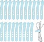 hankekaart Silikon-Kabelbinder, 3 L&ouml;cher, wiederverwendbar, Gummikordel mit Verschlussschnalle, Mehrzweck-Kabelband f&uuml;r Zuhause, B&uuml;ro, Reisen, Wasserblau, 20 St&uuml;ck