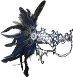 OIDEA Damen Maskenball Feder Maske: Blau Halloween Feder Sexy Spitzenmaske Halbmaske Spitze Augenmaske f&uuml;r Frauen Party Cosplay Fotoshooting