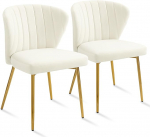 Sepnine&reg; Velvet Dining Room Chairs, Set of 2, Modern Kitchen Chairs, Upholstered Chairs, Dining Room, Ergonomic Dining Chairs with Golden Legs for Living Room, Bedroom, Kitchen (White)
