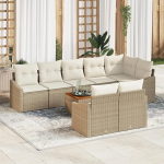 Rantry 9-teiliges Garten Sofaset mit Kissen Beige Poly Rattan Akazie Gartenlounge Model3347848