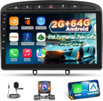 Androidi autoraadio Peugeot 308 408 2007-2015 juhtmevaba Carplay ja Android Car, [2G + 64G] 9-tolline puutetundlik raadio GPS, WiFi, Bluetooth, EQ, FM RDS-ga