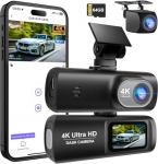Dash Cam auto eesmine tagumine 4K + 1080P, WiFi Dash Cam kaamera, tasuta 64GB kaart, Dash Cam &ouml;ise n&auml;gemisega, Dash Camera 24H parkimise j&auml;lgimisega, G-sensor, Loop salvestamine, App Control