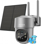 Xega 4G LTE Outdoor Solar Surveillance Camera with SIM Card - 2K HD 3MP PTZ Wireless Camera without WLAN Outdoor Battery, 355&deg;/90&deg; Swivel, Colour/IR Night Vision, 2-Way Audio, PIR Detection, IP66