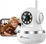 Ctronics 4K siseruumide valvekaamera, auto j&auml;lgimine, v&auml;rviline &ouml;&ouml;n&auml;gemine 20 m, valgus ja h&auml;iresignaal, kahesageduslik Wi-Fi, 8 eelseadistatud positsiooni, rakendus ja arvuti, pilv / 256 GB TF / FTP, 2-suunaline heli.