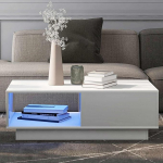 KOMHTOM Coffee Table in White, Side Table, Rectangular Living Room Table, Coffee Table with Two Drawers and 2 Open Compartments for Bedroom, Living Room, 95 x 53 x 37 cm