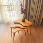 Nesting kohvilaudade, k&uuml;lgmised lauad komplekt 3 elutuba, magamistuba, t&auml;ispuidust, v&auml;ike k&uuml;lgmised lauad diivanile, rustikaalne Mid Century, kaasaegne as&uuml;mmeetriline puidust lauad koos