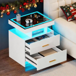 Gurexl nutikas &ouml;&ouml;kapp USB ja juhtmevaba laadimisfunktsiooniga, &ouml;&ouml;kapp 3 v&auml;rvilise valguse ja klaasist lauaga, &ouml;&ouml;kapp avatud sektsioonidega ja intelligentsete anduritega, magamistoas, valge