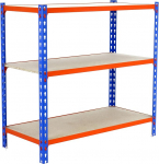 Simon Rack Simonclick raskeveohoidla, 1000 x 1000 x 300 mm, maksimaalne koormus 150 kg, 3 reguleeritavat riiulit, MDF-paneelid, keldri riiul, hoiuriiul, sinine/oranž/puu
