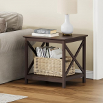 ChooChoo Side Table, 24 Inch Side Table with 2 Tier Storage Shelf, Side Table for Living Room, Wooden Bedside Table for Bedroom, Office, Painted Finish, Espresso