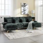Diivan U-f&ouml;rmiges mit Liegesitzen, 4-Sitzer Sofa mit Kissen, Ecksofa mit stabile F&uuml;&szlig;e und Sitzkissen, Sofa f&uuml;r Wohnzimmer, Schlafzimmer, Wohnung, Chenille, Smaragd