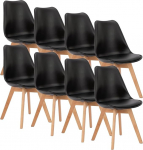 OLIXIS s&ouml;&ouml;gitoolide komplekt 8 kaasaegset k&ouml;&ouml;gitooli puidust jalgade ja PU nahast padjaga elutuppa magamistuppa &otilde;ue salongi mustaks