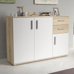 Forte IKOLI sahtlikapp 120, kaasaegne sahtlikapp, 3 ust, 2 sahtlit, elutuba, magamistuba, esikusse, puukomposiit, valge Sonoma tammepuidust dekooriga, 119,6 cm lai x 81,7 cm k&otilde;rge x 31,4 cm