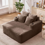 &Uuml;lisuur lugemistool - Pehme kunstkarusnahast tool koos joogihoidjaga, Chaise Longue Cloud Chair ilma kokkupanekuta, pruun (pruun, 135 cm x 128 cm x 86 cm)
