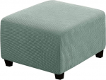 Stretch Stool Cover Rectangular Stool Footrest Protective Cover with Elastic Base Checked Elastane Jacquard Fabric (Army Green, Large)