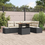 Poly Rattan Gartentischgruppe mit Kissen - Modulares Gartensofa Set mit Stauraum - Outdoor Esstischgarnitur 6-teilig f&uuml;r Garten und Terrasse
