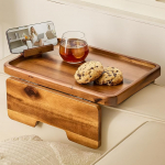 Holana Large Acacia Wood Sofa Armrest Tray, Double Hinge, Sofa Arm Tray, Table Clip, Couch Arm Table with Phone Holder, Wooden Side Tables for Small Spaces for Eating and Drinking