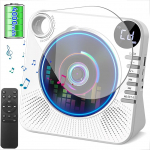 Tragbarer CD-player 4000mAh Wiederaufladbar, Bluetooth 5.1 mit Stereo-Lautsprechern, Fernbedienung, Staubschutz-Schiebedeckel, Anti-Skip, AUX/USB, CD m&auml;ngija Zuhause & Unterwegs - Wei&szlig;