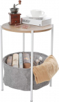 Round Side Table with Tray, Metal Side Table for Living Room Bedside Table Modern Furniture (White (Storage Basket))