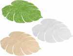 Holibanna komplekt 6 Monstera kohamatti, valmistatud PVC-st, pestavad, mittelibisevad ja kuumakindlad lauamatid, kuldsed, h&otilde;bedased ja rohelised kodu, restorani ja peo kaunistamiseks.