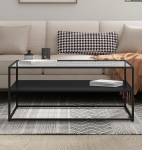 Hallowood Furniture Bewdley must metallist kohvilaud klaasist lauaga t&ouml;&ouml;stuslikus stiilis suur ristk&uuml;likukujuline keskmine elutoa laud koos riiuliga kaasaegsetesse elutubadesse v&otilde;i lounge'ile