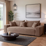 Cordo diivanvoodi 265 x 150 cm koos voodikastiga - Cord diivan TILIA Wide Corduroy, SoftTouch Comfort, 3-kohaline diivan, eemaldatavad padjad, lihtne puhastada ja lemmikloomadele sobiv (pronks) | Voodikastiga, SoftTouch comfort, eemaldatavad padjad,  ...