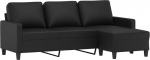 vidaXL 3-kohaline diivan, diivan koos jalatoega, lamades diivan elutuppa, polsterdatud diivan, tugitool, l&otilde;&otilde;gastav diivan, Lounge diivan, TV diivan, must kunstnahk