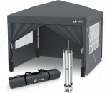 VOUNOT Pavillon 3x3m mit 4 Seitenteilen & 4 Sands&auml;cke, Pop Up Faltpavillon, Faltbar Gartenzelt Partyzelt, inkl. Tasche, Grau
