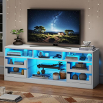 TV kapp kuni 65-tollise teleri jaoks, TV Lowboard LED valgustuse ja toiteallikaga, TV statiiv 4 klaasist sahtliga, TV kapp TV laud elutuppa, s&ouml;&ouml;gituppa, magamistuppa, valge