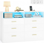 VASAGLE Custos Collection LTS316WB01 LED-valgustuse ja elektriboksiga kapp, k&uuml;ljepink, kaasaegne, elutuba, magamistuba, 6 sahtlit, 40 x 119 x 81,2 cm, pilvivalge, pilvivalge