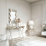 FABS Knightsbridge Collection - seinapeegel - peegel konsoollaud - peegelk&uuml;ljeplaat sahtliga Combo klaasist m&ouml;&ouml;bel (3 ristk&uuml;likukujulise peegli + konsooli ja k&uuml;ljeplaadi komplekt Rose Gold Silver)