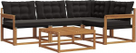 Lounge-Set f&uuml;r den Garten, Modulares Sofa Set aus massivem Akazienholz mit Textilene-Bezug, Terrassenm&ouml;bel Sitzgruppe mit Kissen, Natur und Schwarz