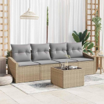 Garten Sofa Set Poly-Rattan 5-teilig beež hellgrau mit Tisch Terrassenm&ouml;bel Set 5-TLG Gartenm&ouml;bel Poly-Rattan beež hellgrau Garten Sofagarnitur Outdoor Sofa mit Kissen
