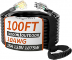 10/3 Gauge 30M v&auml;ljas veekindel pikenduskaabel koos valgustatud indikaatoriga SJTW Heavy Duty 15A 1875W 3 Pin Flexible Copper Black koos