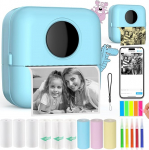 HuiJuKeJi Mini Printer, Pocket Printer, Mini Photo Printer for Smartphone, Sticker Printer, Thermal Photo Printer for Journal, Travel Logo, Notes, Journal, List, Memo (Blue)