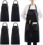 atopo Pack of 4 Chefs Apron, Black Apron for Men Women, Waterproof Apron with 2 Pockets, Adjustable Neck Strap Apron for Kitchen, Cooking, Baking, Garden, BBQ
