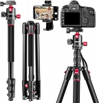 CAMBOFOTO 74 Inch Professional Camera Tripod, Portable Tripod 74"/Monopod 75" with 360 Degree Ball Head, Aluminum with iPad Holder and Carry Bag, Load Capacity 6kg