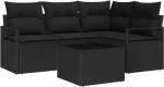 Rantry 5-teiliges Garten Sofa Set mit Kissen Beige Poly Rattan, 2-Sitzer Garten Sofa mit Kissen Schwarz Poly Rattan Gartenlounge Model3346373