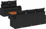 6-teiliges Garten-Sofa-Set mit Kissen Schwarz Poly Rattan Akazie, 2-Sitzer Garten-Sofa mit Stauraum & Kissen Schwarz Poly Rattan Gartenlounge Model3356189